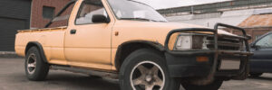 A pickup truck sitting in a parking lot